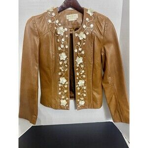 Bloomingdale's Brown Real Leather Jacket Size 10 Made In India